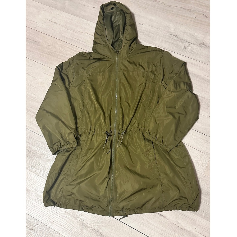 Old Navy Active Womens 3X Plus Olive Green Hooded Windbreaker Full Zip Jacket